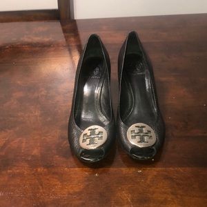 Tory Burch Black Open Toe Wedges